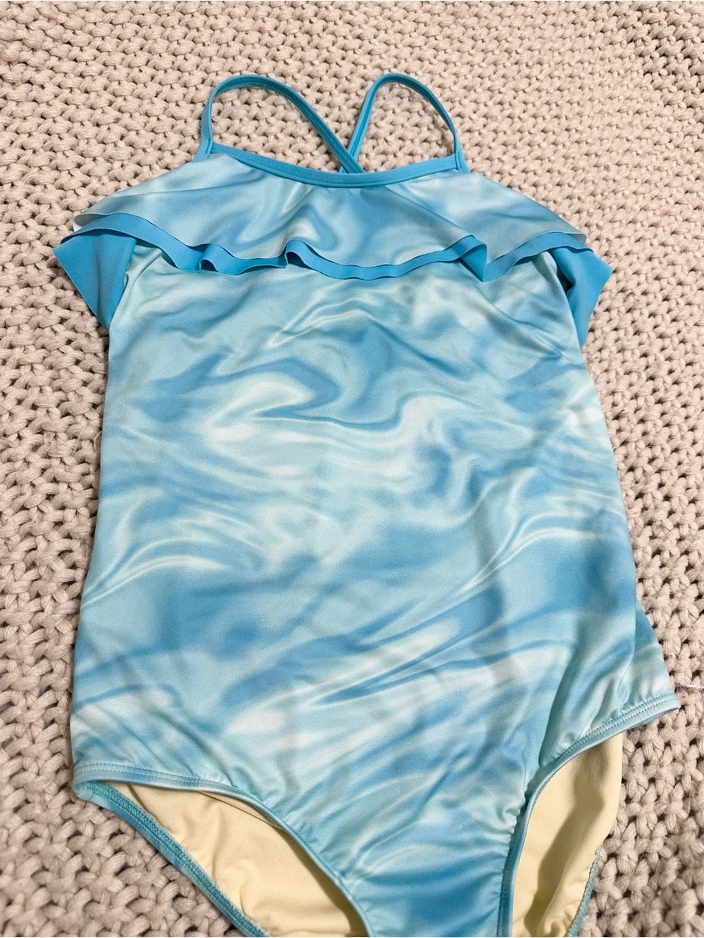 Lands' End Girls' Light Blue Ruffle One-Piece Swimsuit